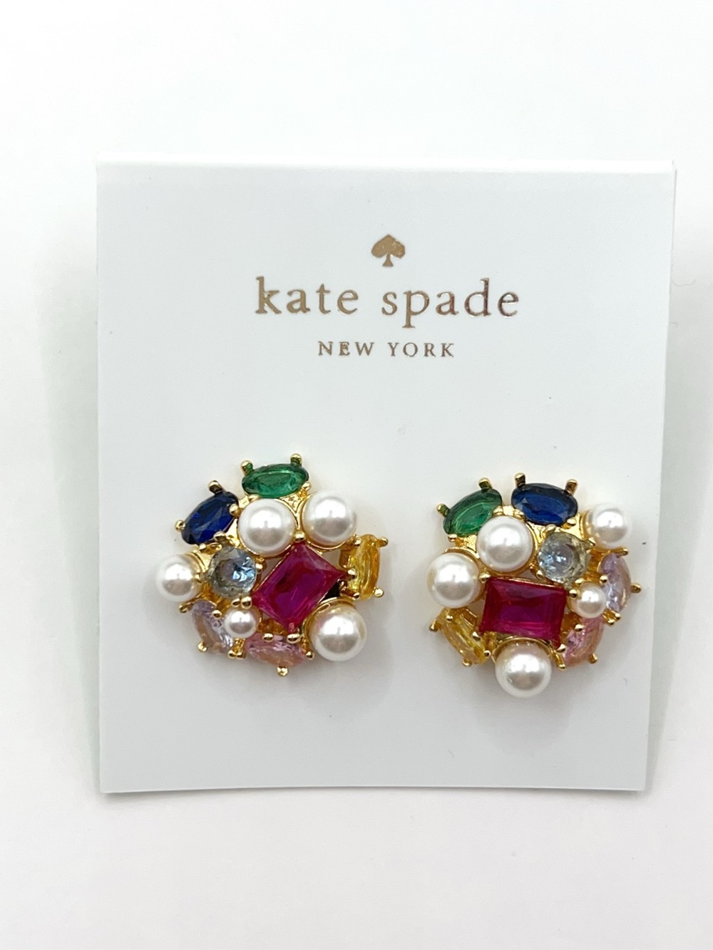 KS160-Kate Spade multi-color crystals and pearls earrings
